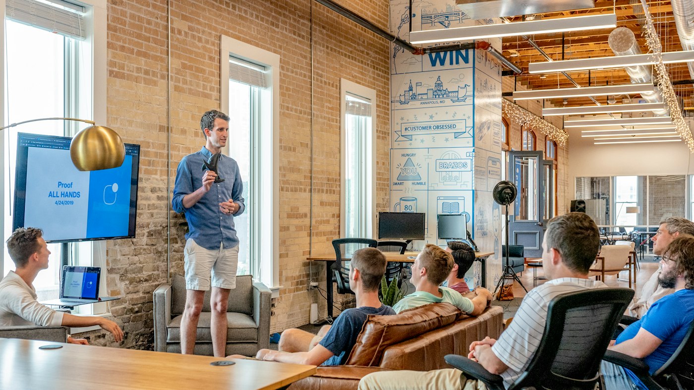 Startup presenting to an audience