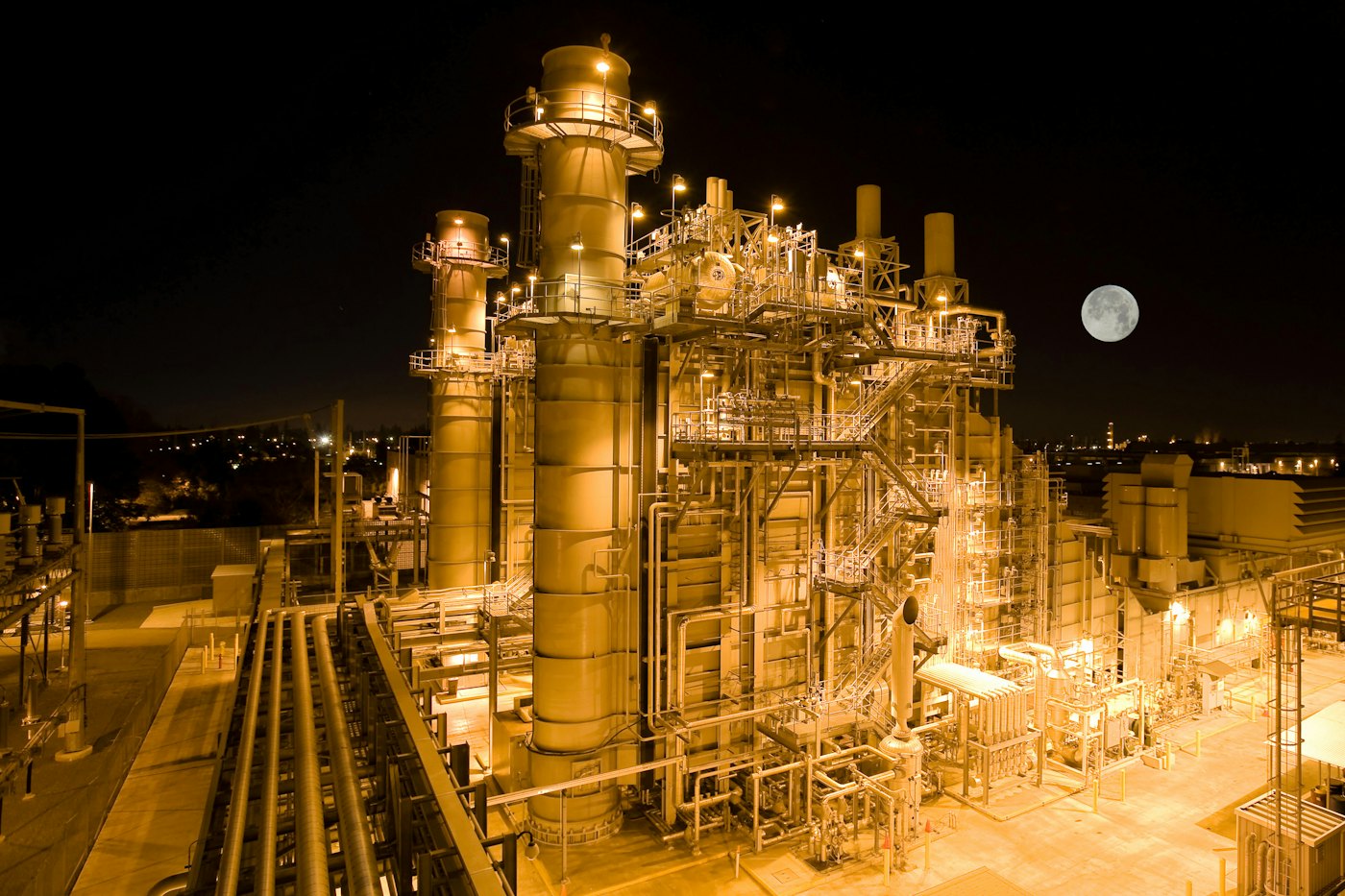 Energy facility at night